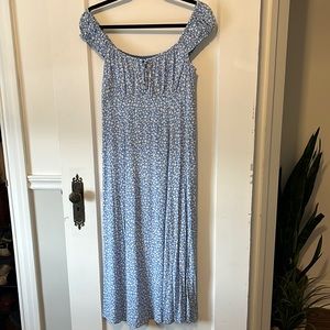 Blue and White Floral Midi Dress